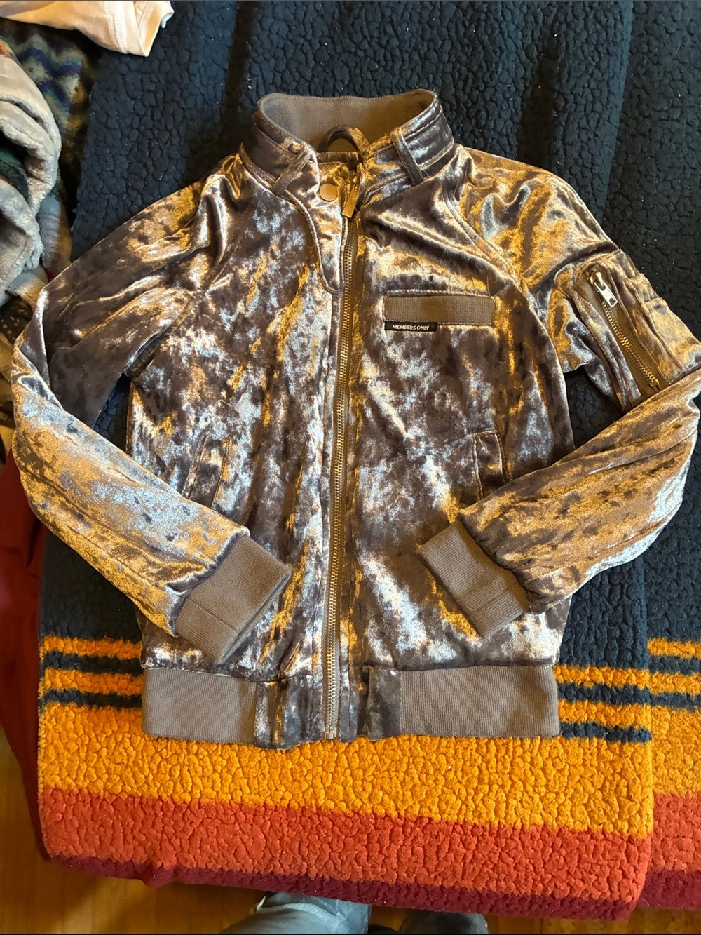 Members Only Crushed Velvet Bomber Jacket in Silver